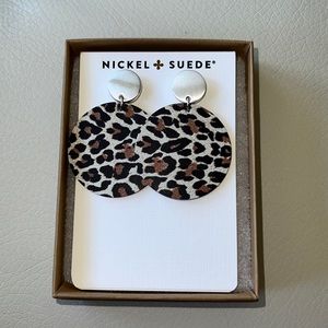 Nickel & Suede Snow Leopard Discs with Circle Post Earrings